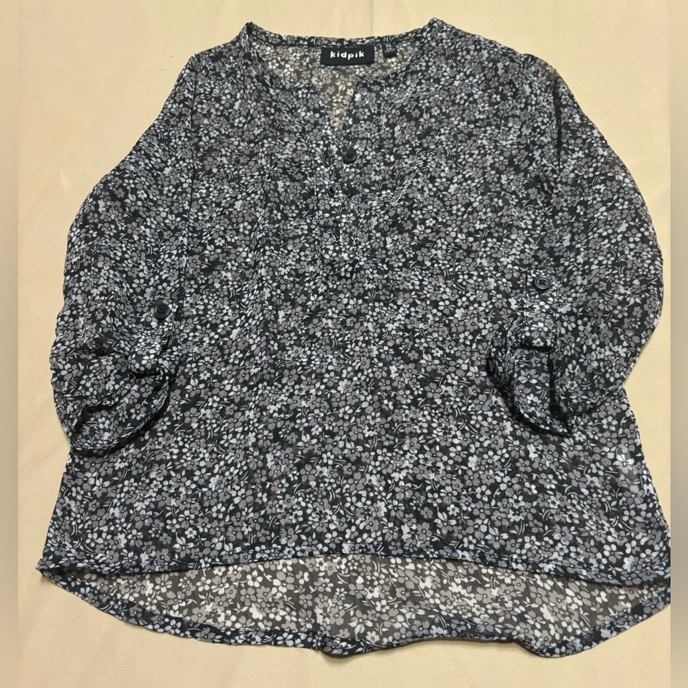 Kidpik‎ Black, White, Gray Floral Sheer Blouse